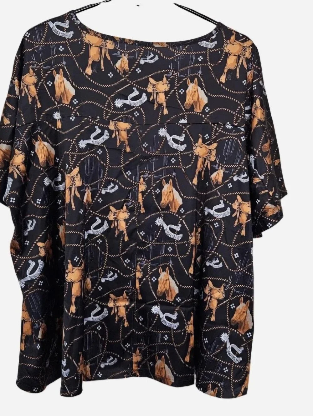Two Fly Black & tan western print cowboy Cowgirl Short Sleeve Blouse Womens S/M - Picture 6 of 8